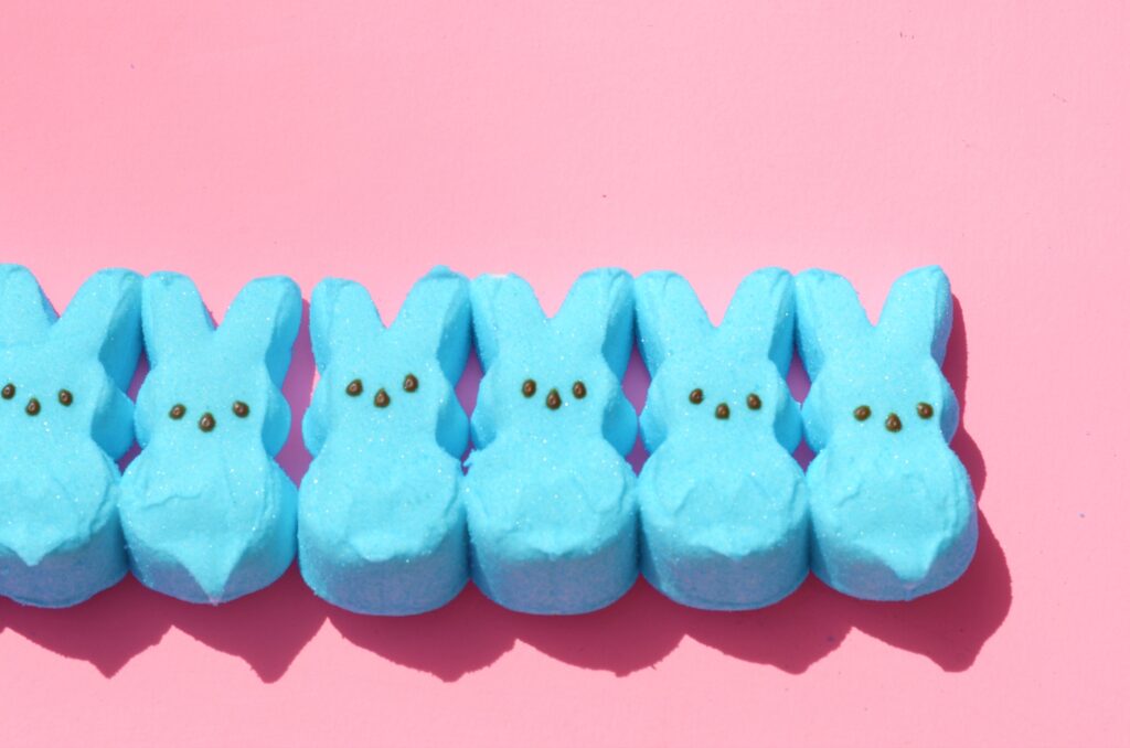 Blue bunny peeps on pink